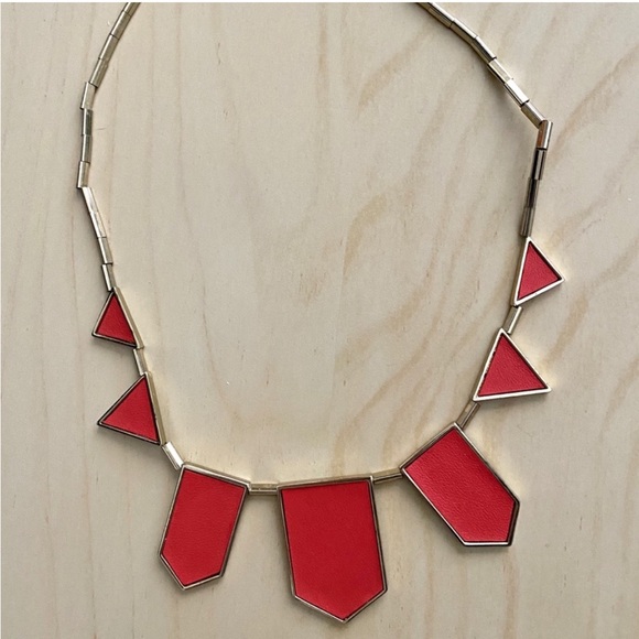 House of Harlow 1960 Red Leather and Gold Stations Geometric Gold Necklace - Picture 5 of 15